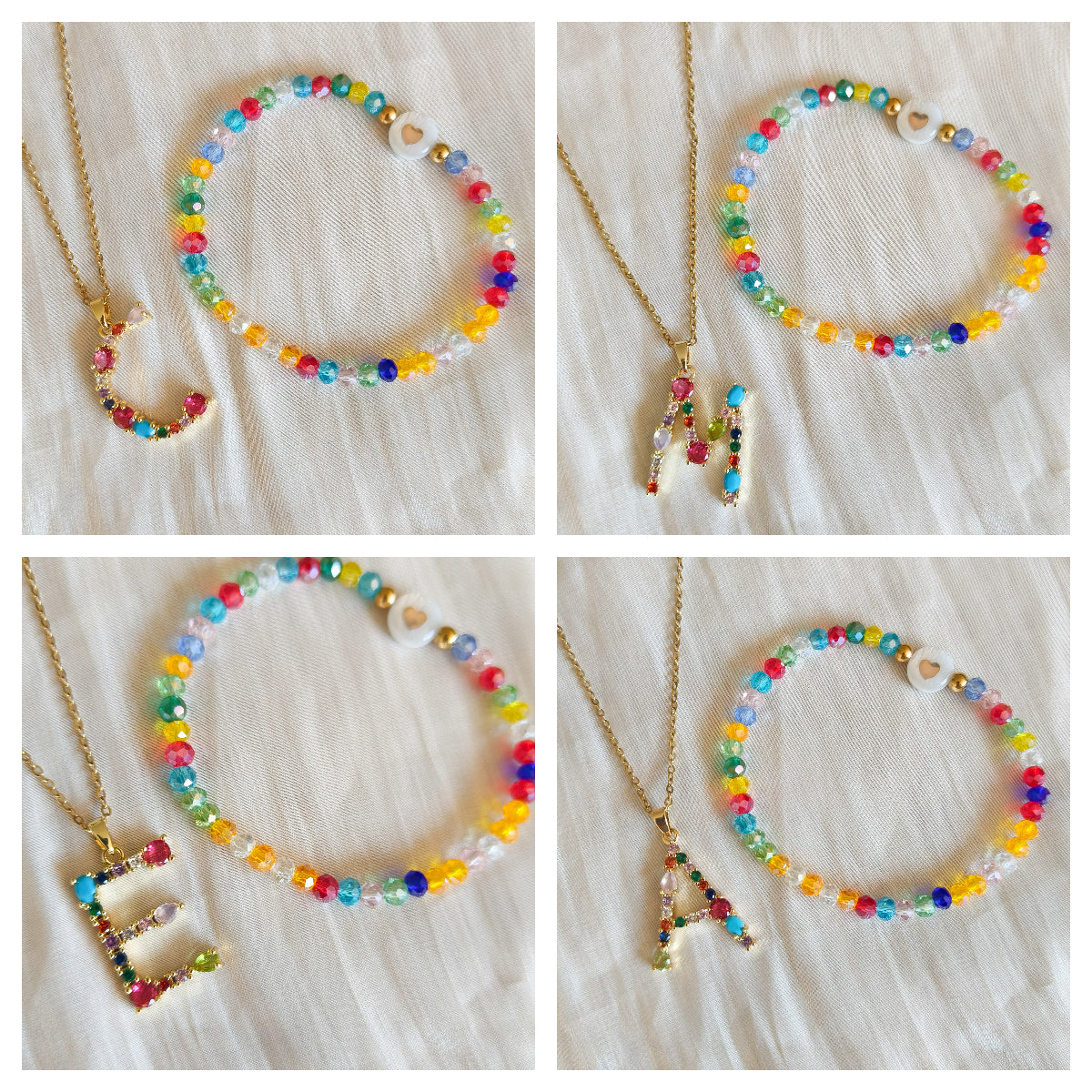 Set Letra Inicial Arcoíris ( collar y pulsera)