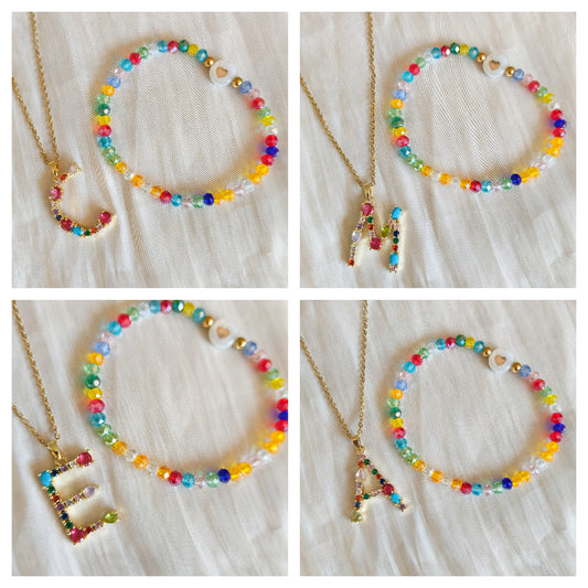 Set Letra Inicial Arcoíris ( collar y pulsera)