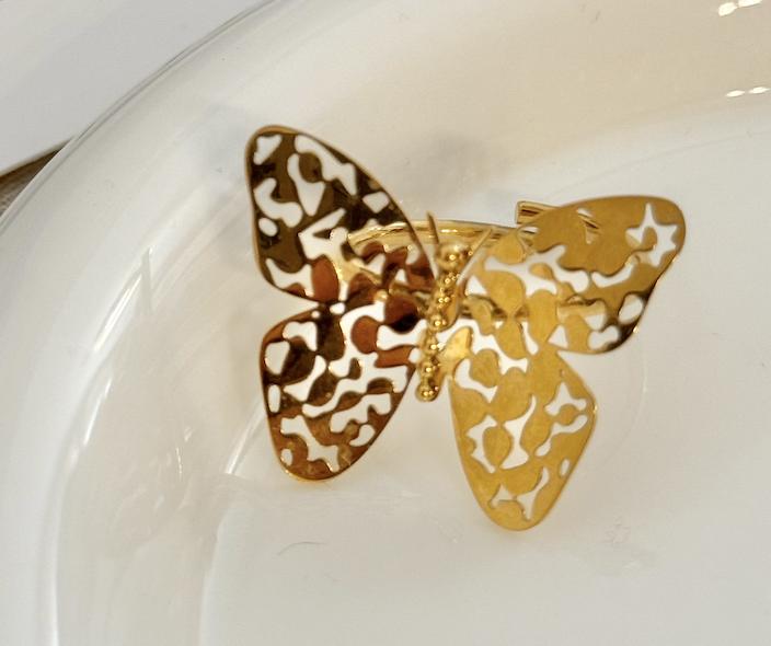 Anillo mariposa dorado -luna ambar-acero inoxidable