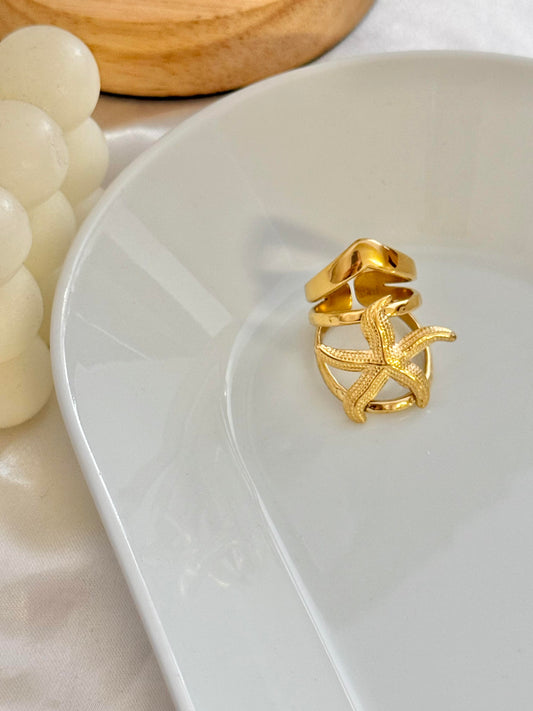 Anillo de estrella dorada, talla única, 18