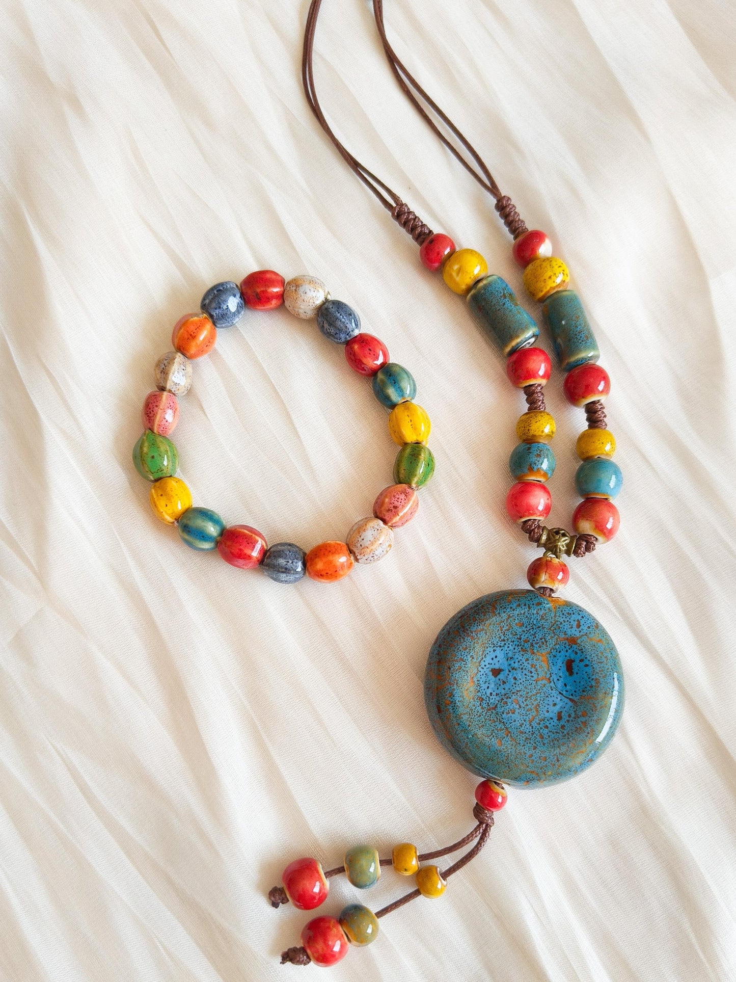 Collar tibetano cerámica multicolor