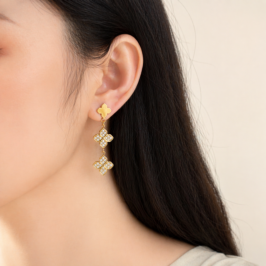 Pendientes Flor Brillo Imperial (trebol largo)