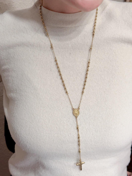 Rosario dorado -Acero inoxidable- Luna ambar