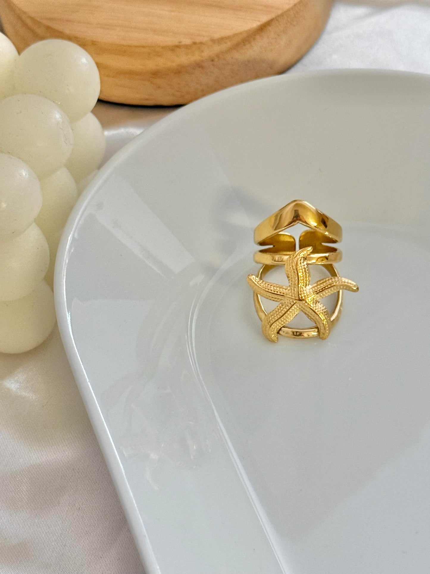 Anillo de estrella dorada, talla única, 18