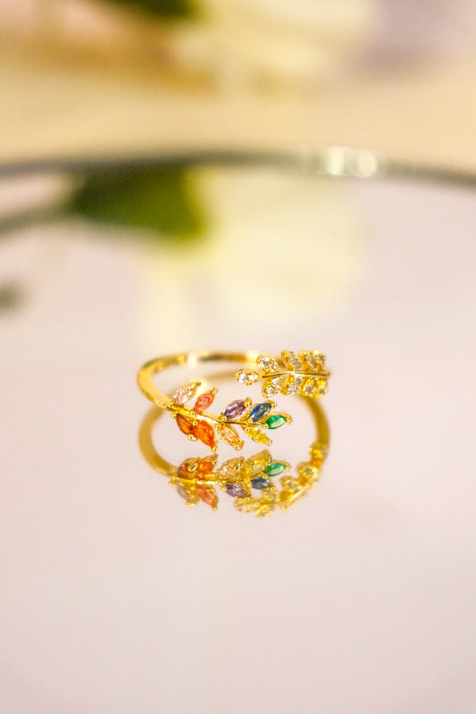 Anillo Hoja Arcoíris Ajustable