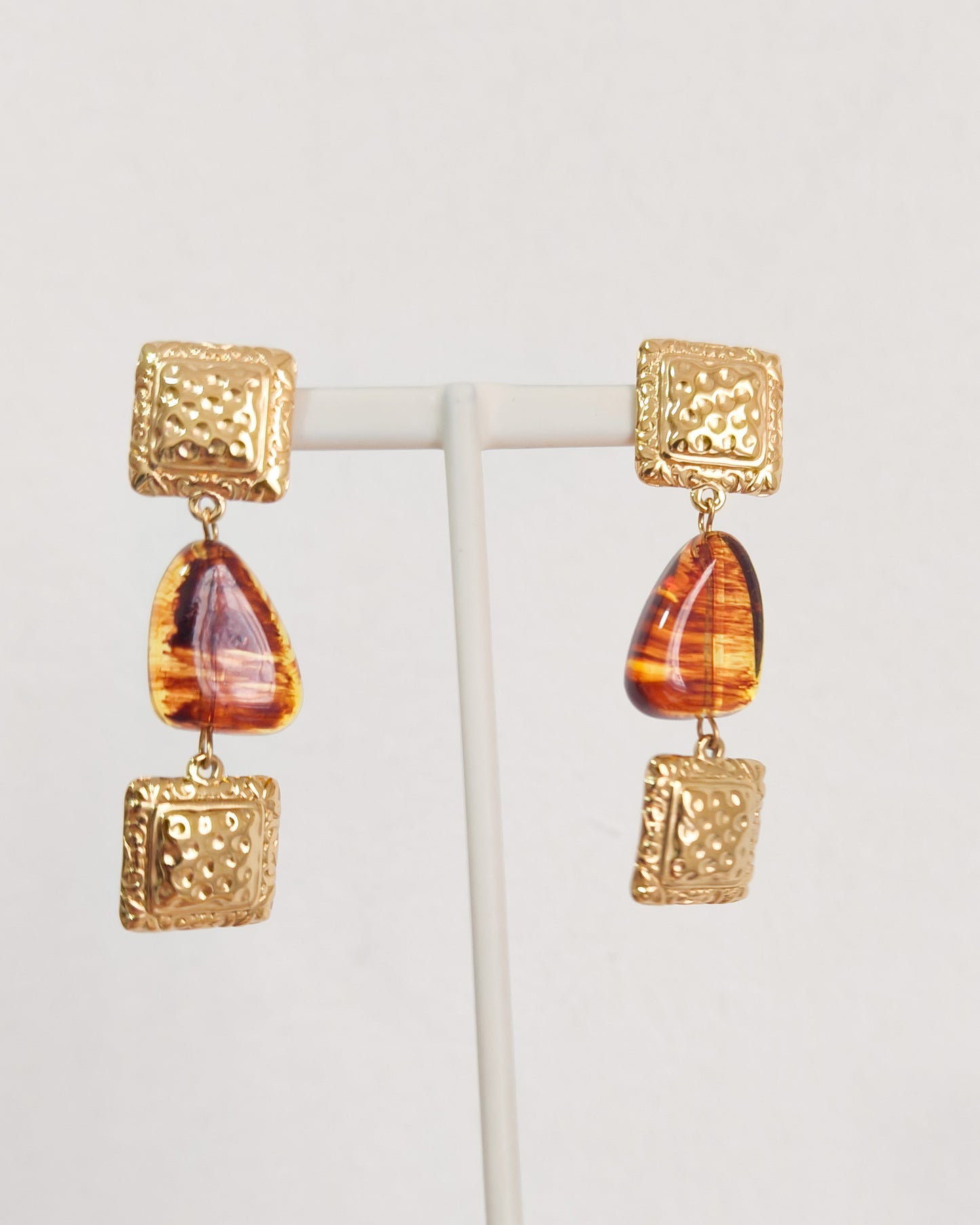 Pendientes colgante cuadrado dorado