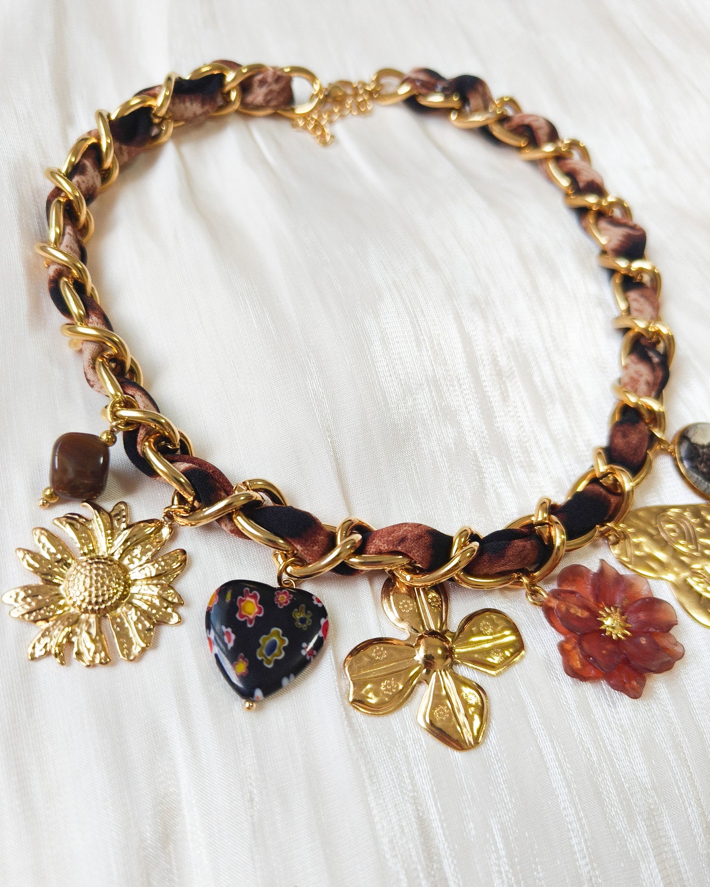Collar cadena Boho Trenzado con flores