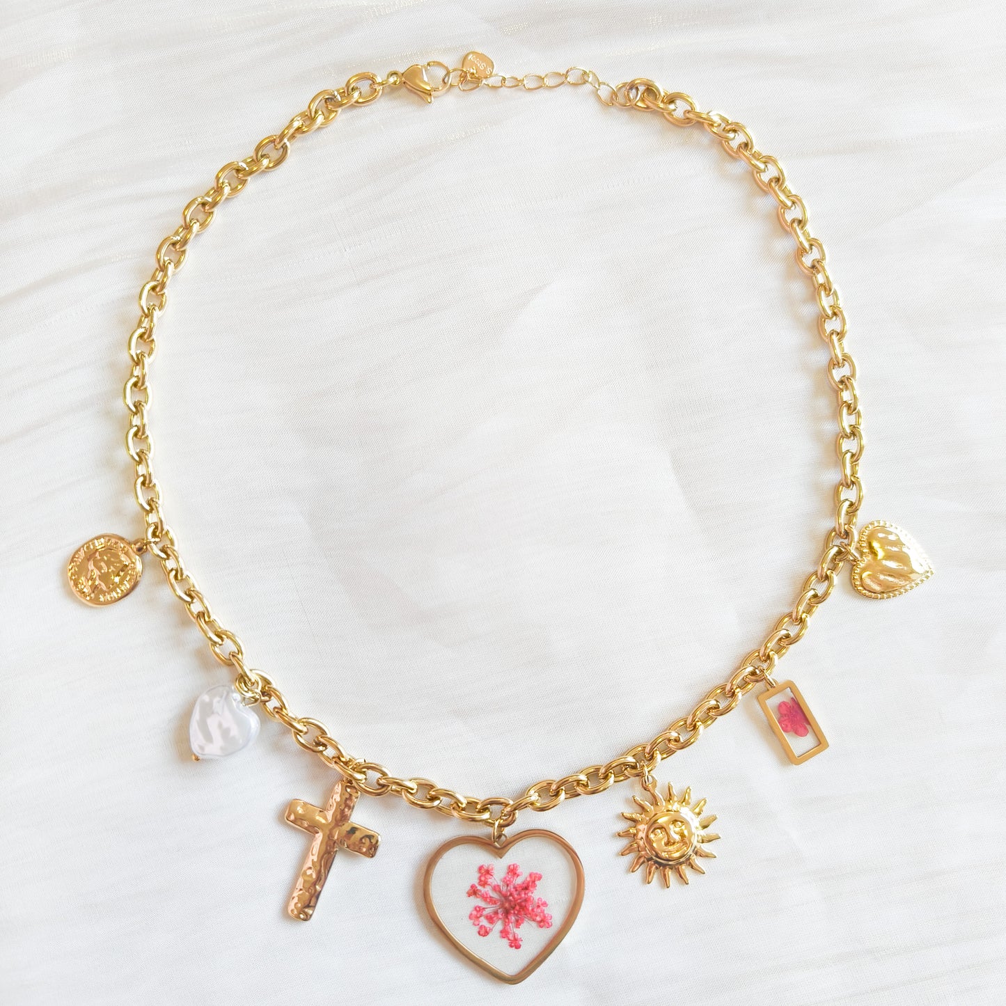 Collar Corazón con Flor Rosa Amsterdam