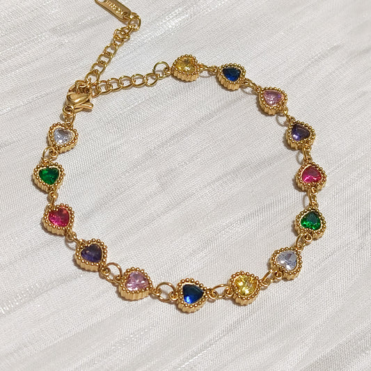 Pulsera Mina Corazones Arcoíris y Claras