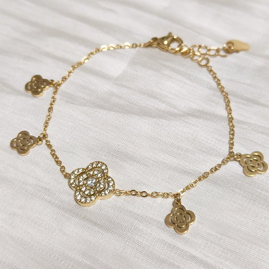 Pulsera Rosa Flores Brillo