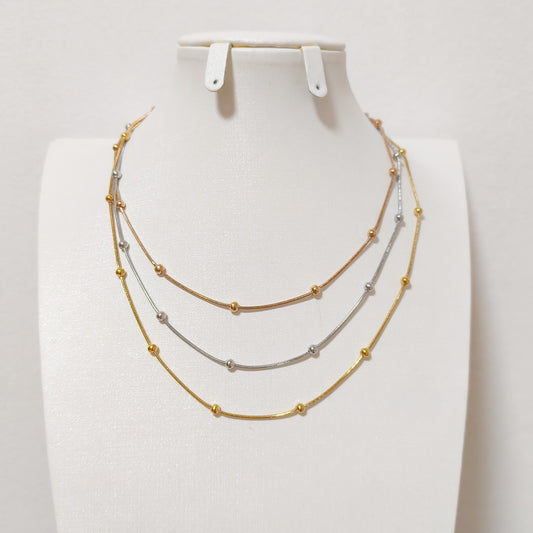 Look Elena triple cadena y tricolores - collar y pulsera