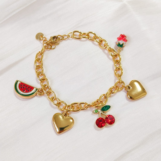 Pulsera Charm Cereza Corazón