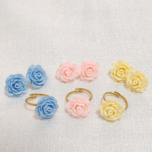 Look Rosa Celia ( anillo ajustable+ pendiente, 3 colores)