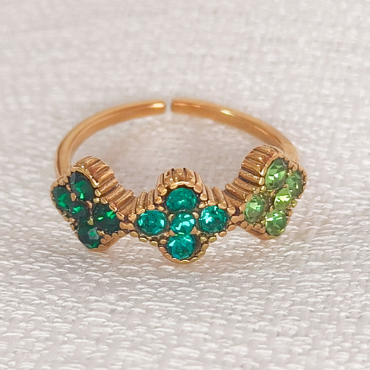 Anillo Acero Mini Floral Tricolor Ajustable