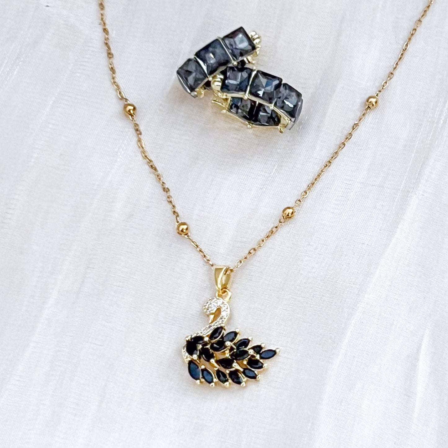 Pendientes Noche Elegante (Rectangular Negro Brillante)