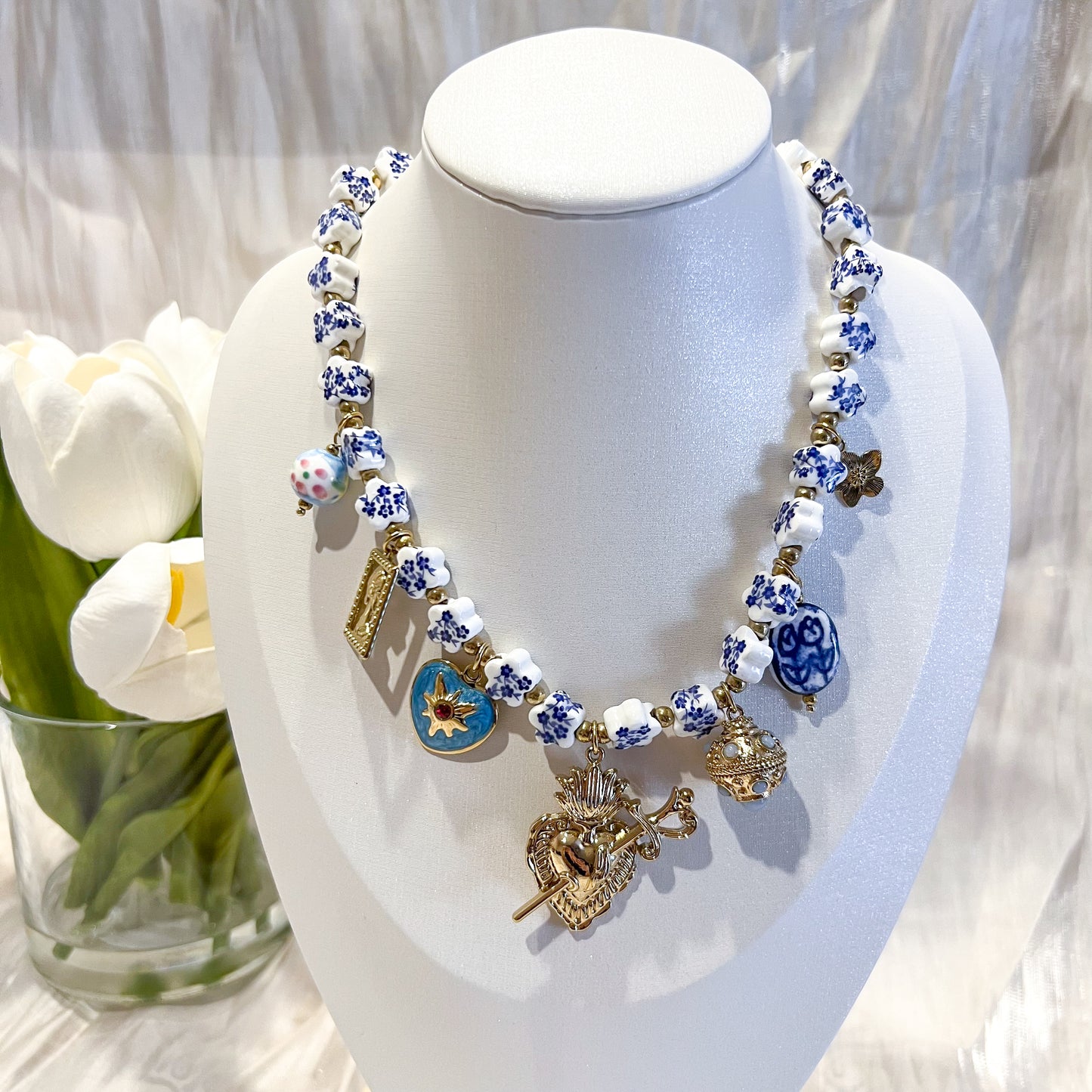 Look Lisboa Blue(porcelana azul collar & pendiente)