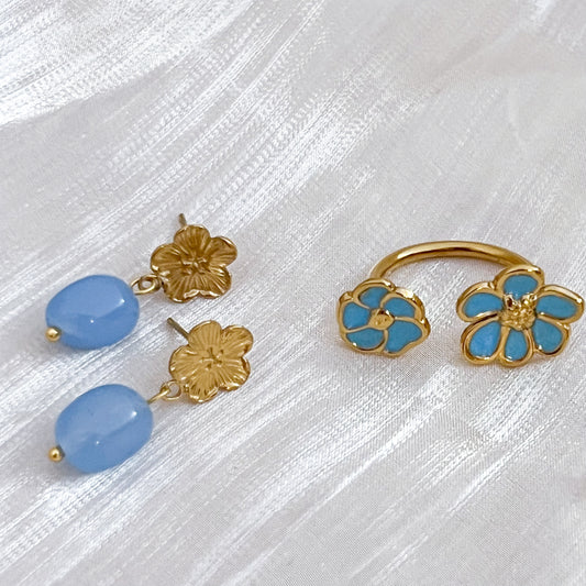 Look Positano Blossom Flor(Pendiente & anillo 2 colores)