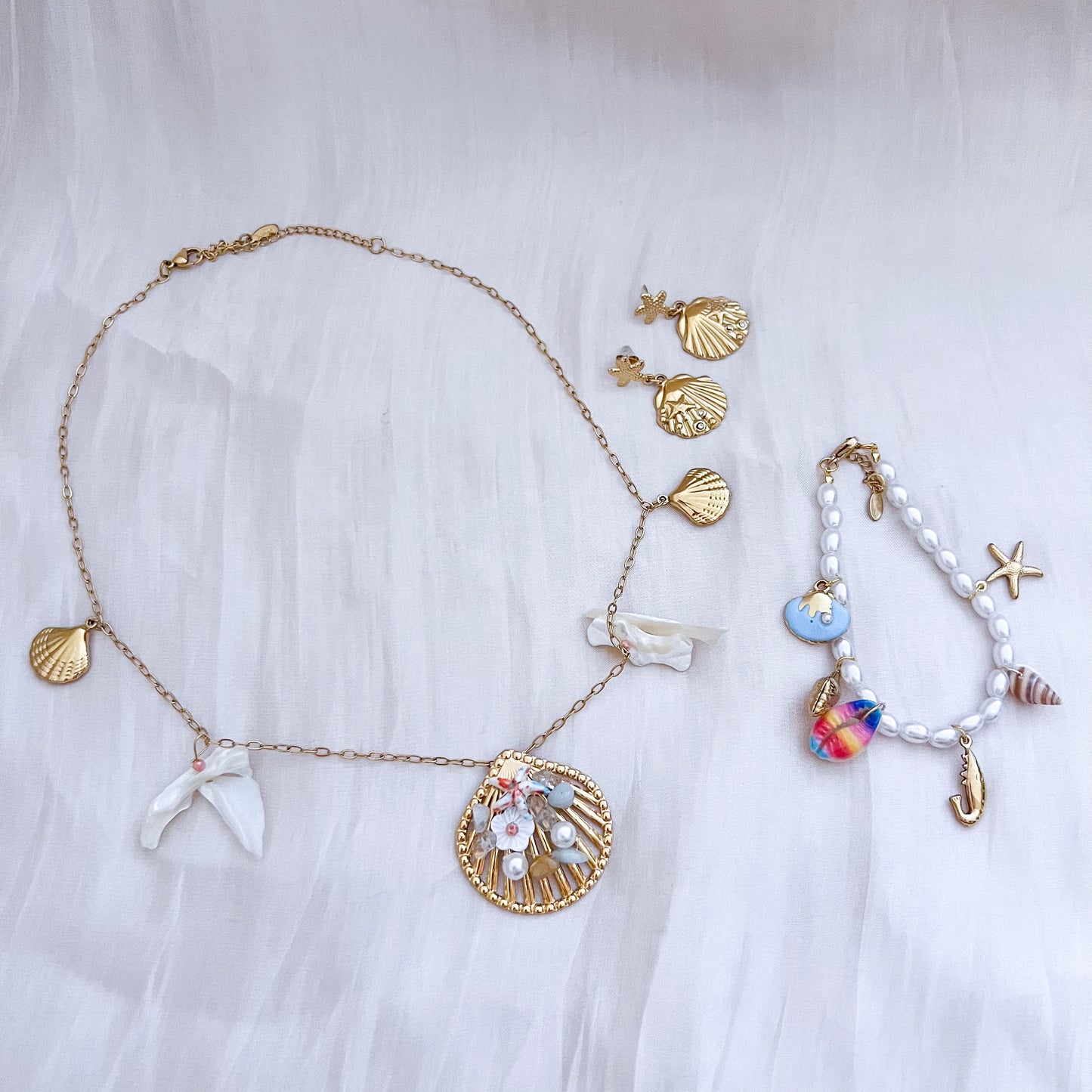 Look Marea Blanca (Concha)collar & pendiente