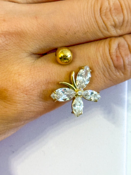 Anillo Mariposa Brillante – Acero Inoxidable (Ajustable)