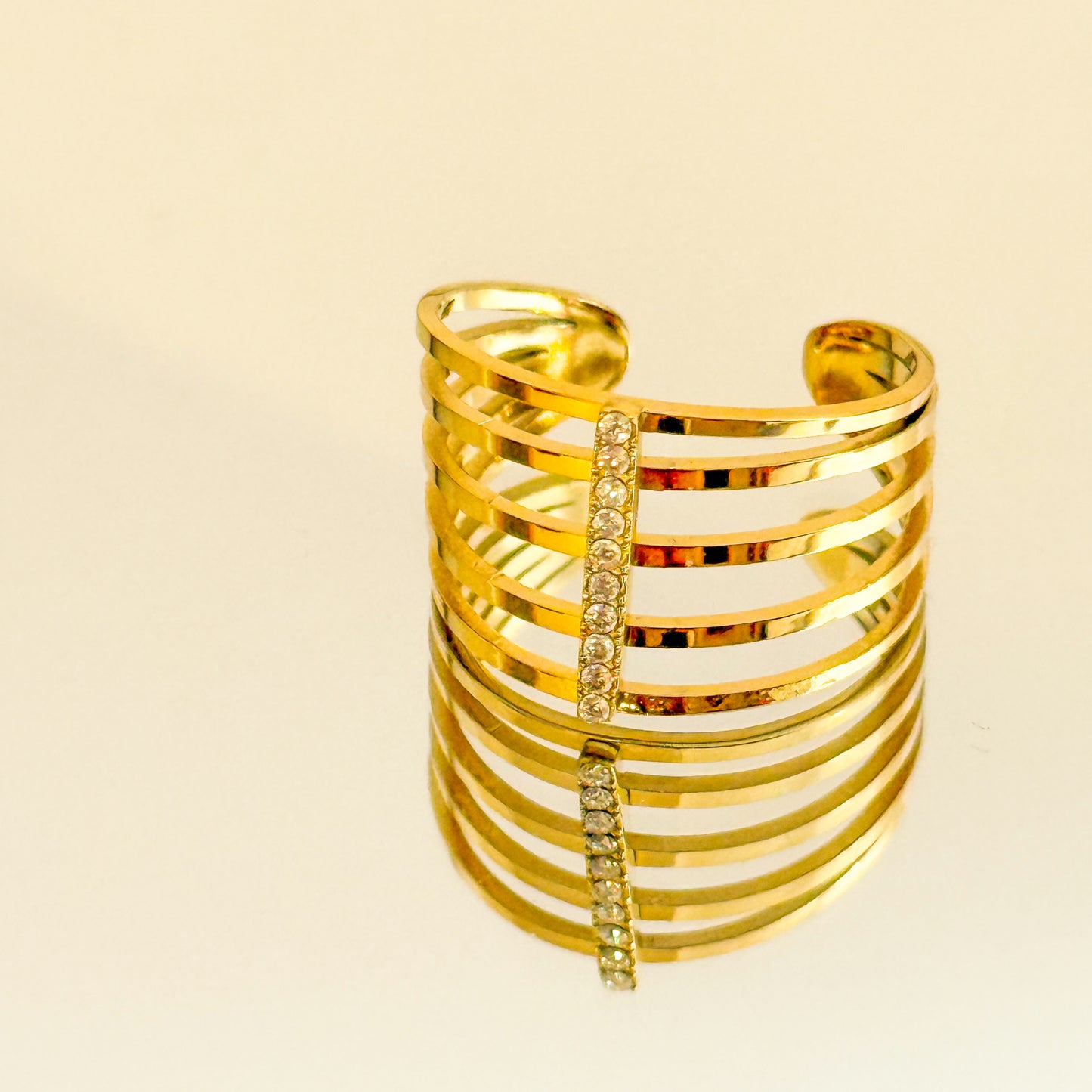Anillo Luz Vertical(Franjas con cristales) – Acero Inoxidable (Ajustable)