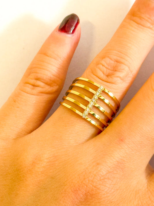 Anillo Luz Vertical(Franjas con cristales) – Acero Inoxidable (Ajustable)