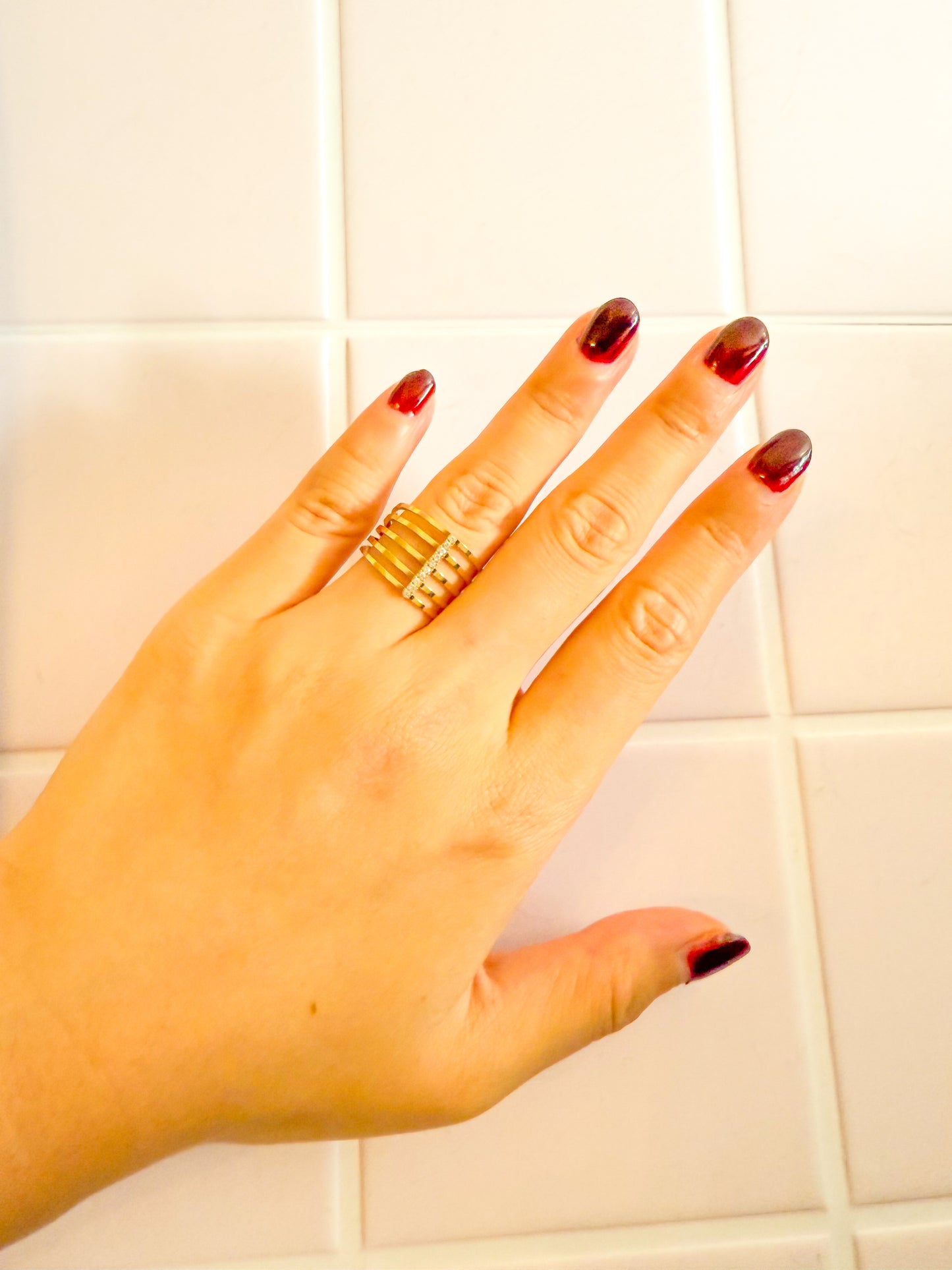 Anillo Luz Vertical(Franjas con cristales) – Acero Inoxidable (Ajustable)