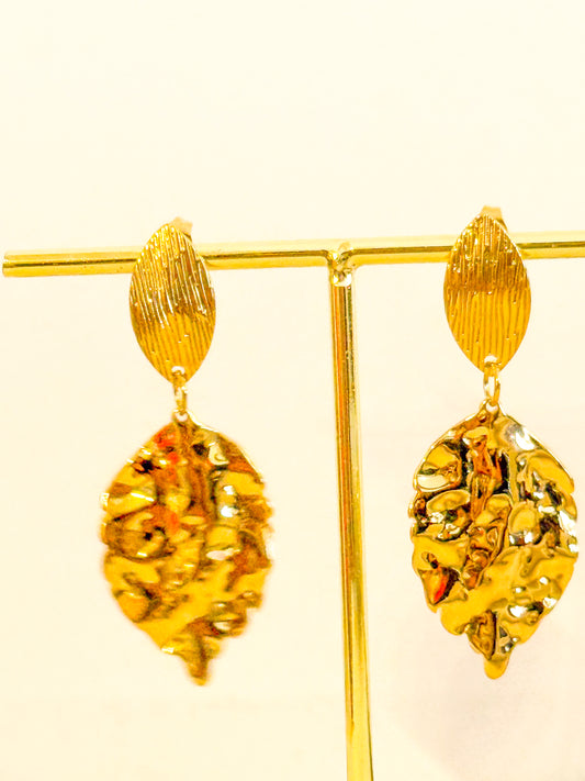 Pendientes Hoja Dorada(Textura natural) – Acero Inoxidable