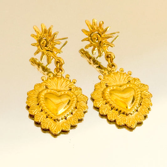 Pendientes Sol del Corazón(Dorado brillante)