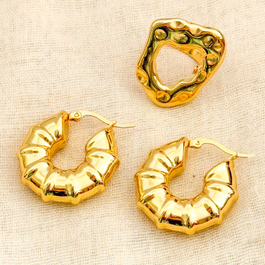 Pendientes Bambú Dorado(Aros textura natural)