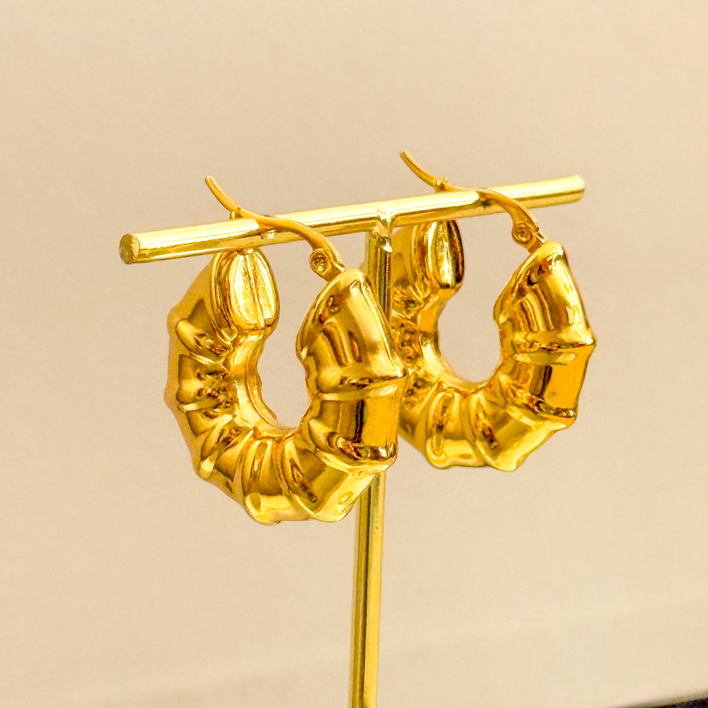 Pendientes Bambú Dorado(Aros textura natural)