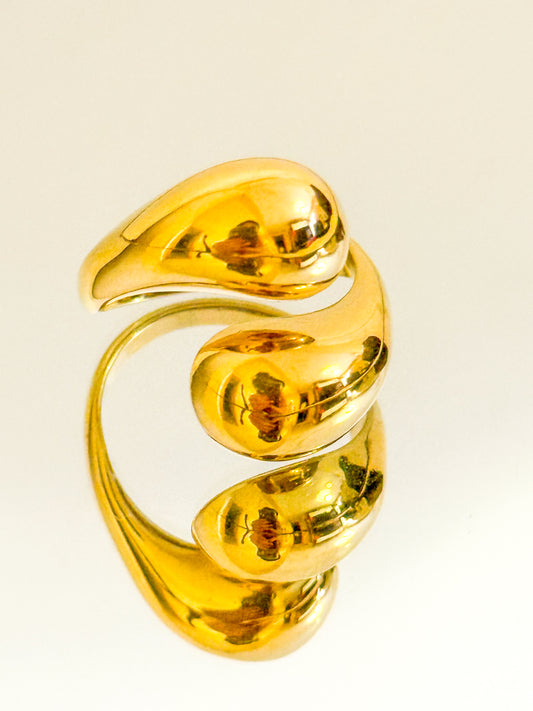 Anillo Dos Gota Esculpida(Dorado brillante)