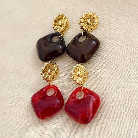 Pendientes Flora Vintage (Rojo / Marrón)