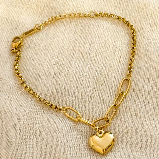 Pulsera Corazón Dorado (Charm Clásico)