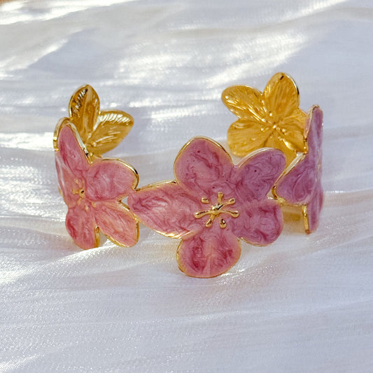 Brazalete Jardín Rosa (Pulsera Ajustable Flores Esmaltadas Rosas)