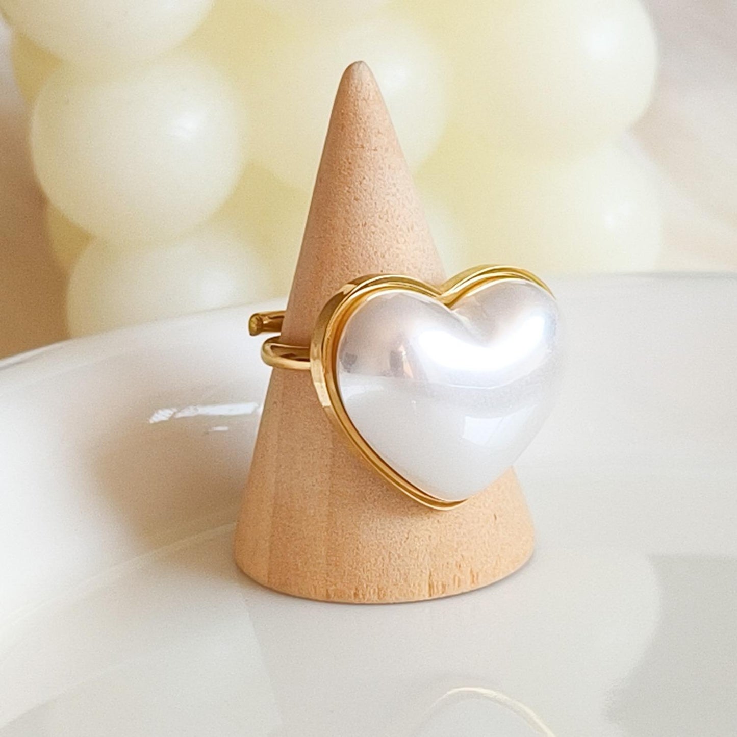 Anillo corazón blanca gordita ajustable