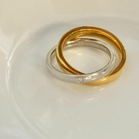 Anillo Doble Bicolor con Brillo de Acero Inoxidable