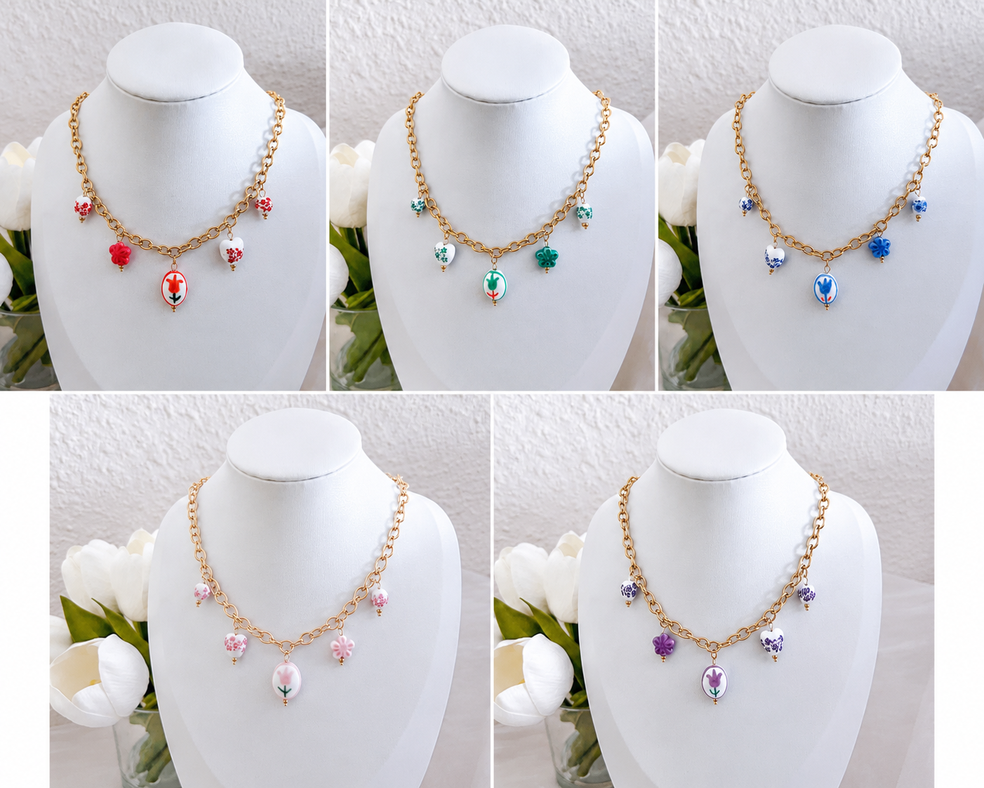 Look Florecer Tulipán (5 colores）collar & pulsera