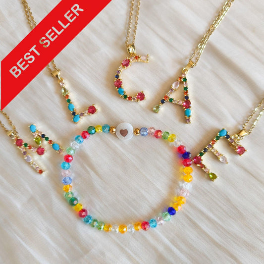 Set Letra Inicial Arcoíris ( collar y pulsera)