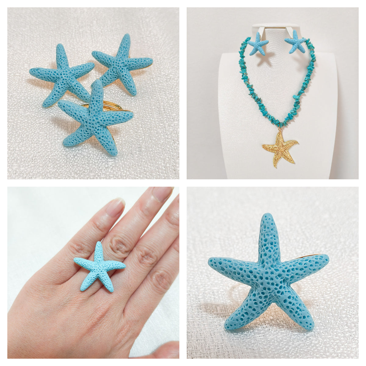 Look Marina Estrella Playa  ( anillo ajustable + pendiente, 3 colores)