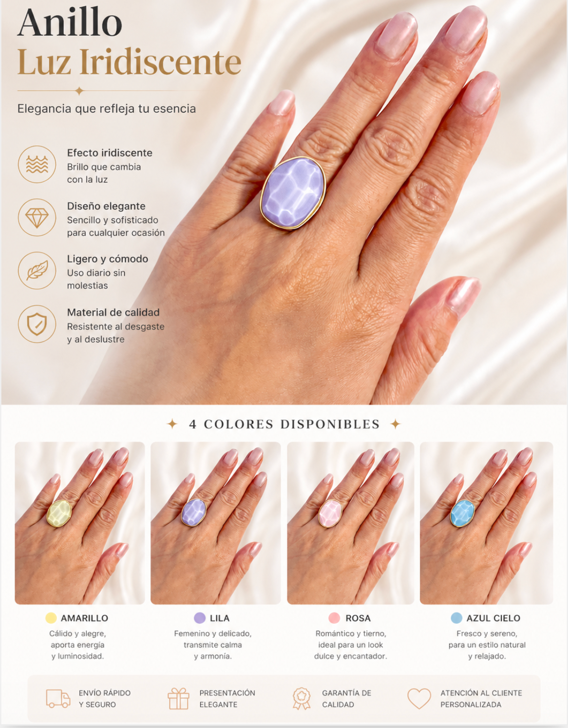 Look Esencia Moon river（5colores pendiente anillo Adjustable ）