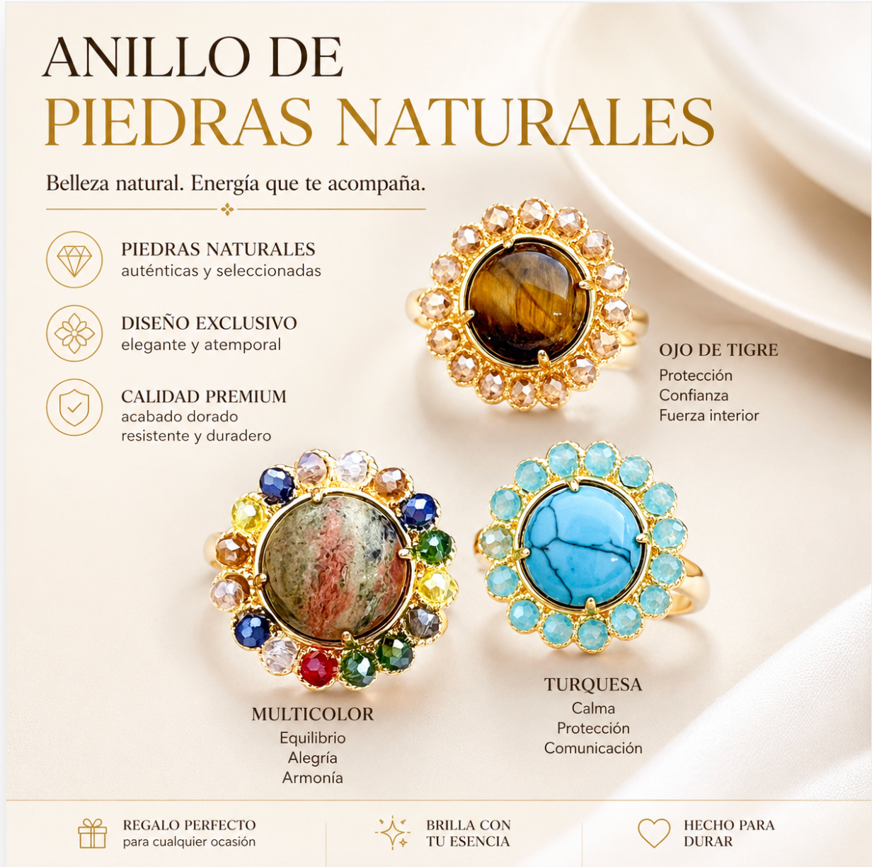 Anillo Aurora Gem Aro （ajustable 3 colores）