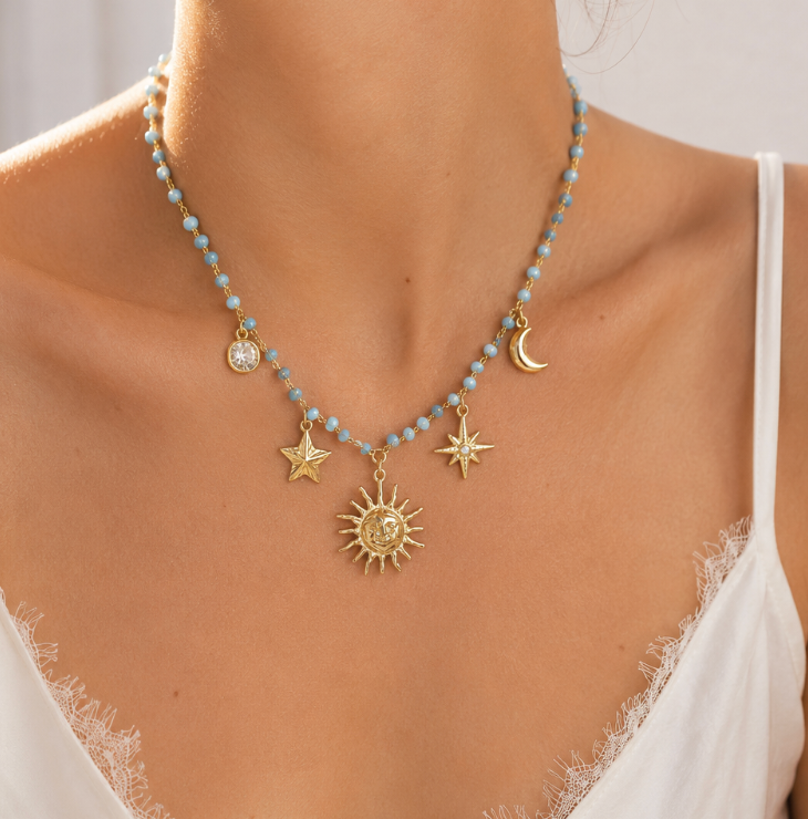 Look Eclipse （2colores） （collar & pendiente/sol & luna）