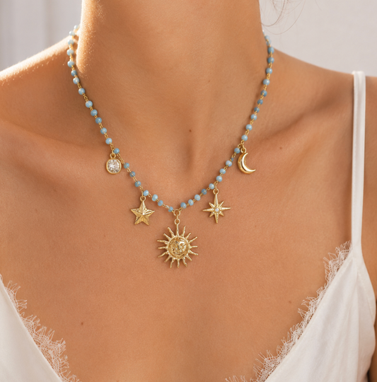 Look Eclipse （2colores） （collar & pendiente/sol & luna）