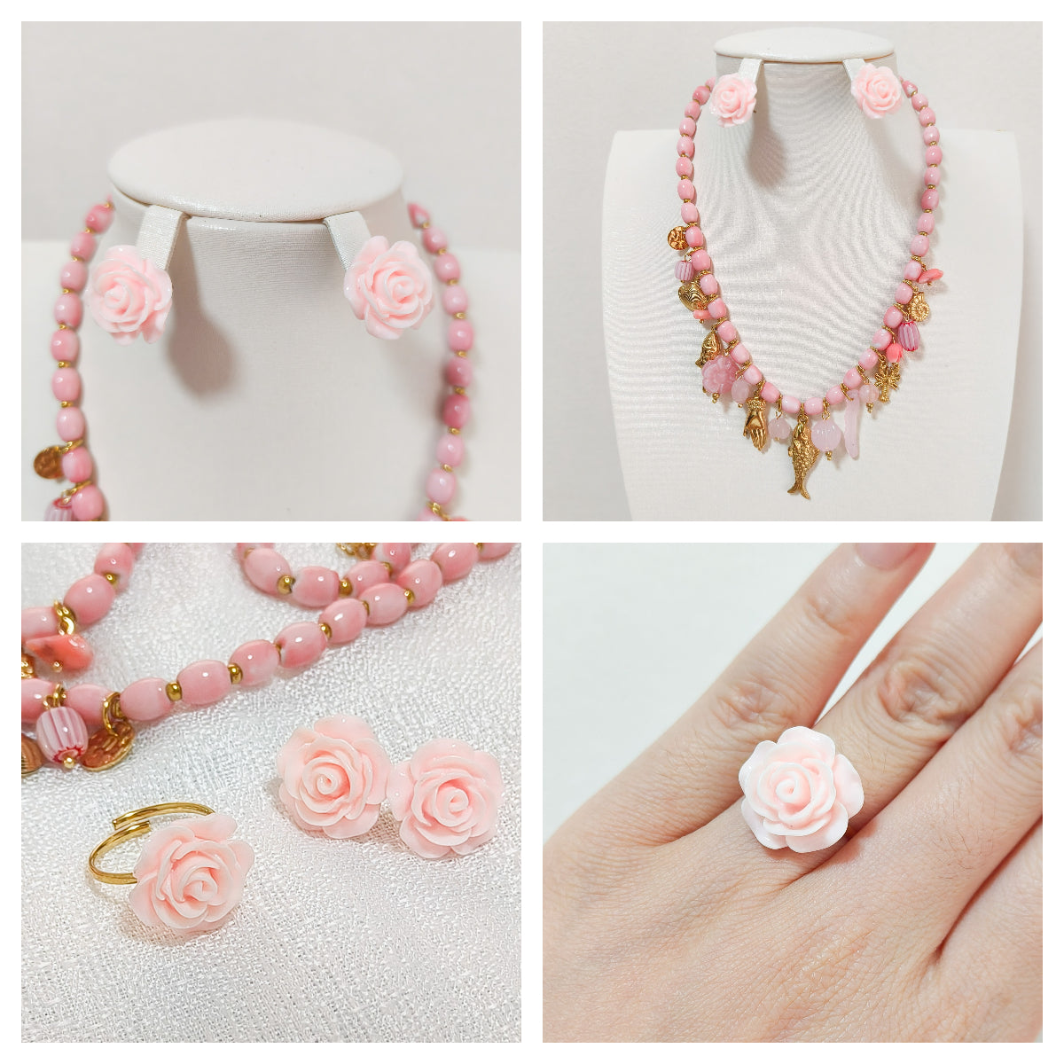Look Rosa Celia ( anillo ajustable+ pendiente, 3 colores)