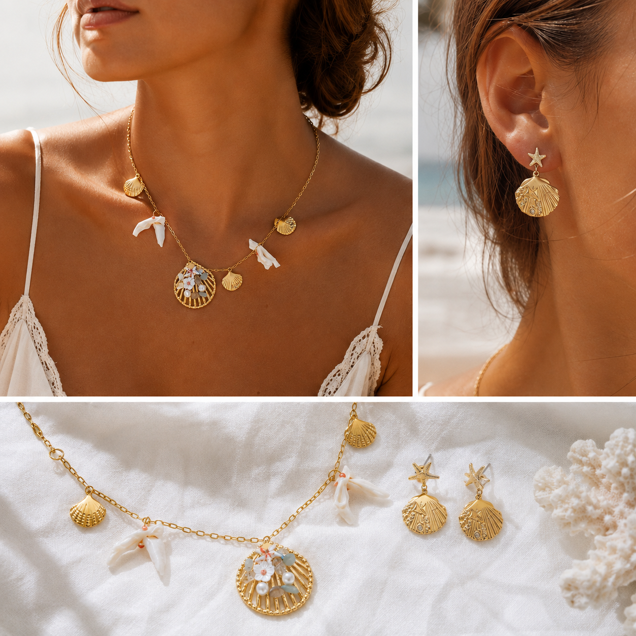 Look Marea Blanca （Concha）collar & pendiente