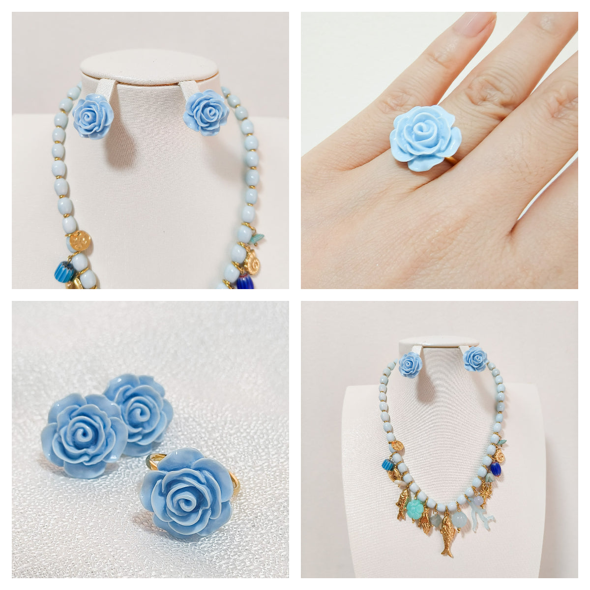 Look Rosa Celia ( anillo ajustable+ pendiente, 3 colores)