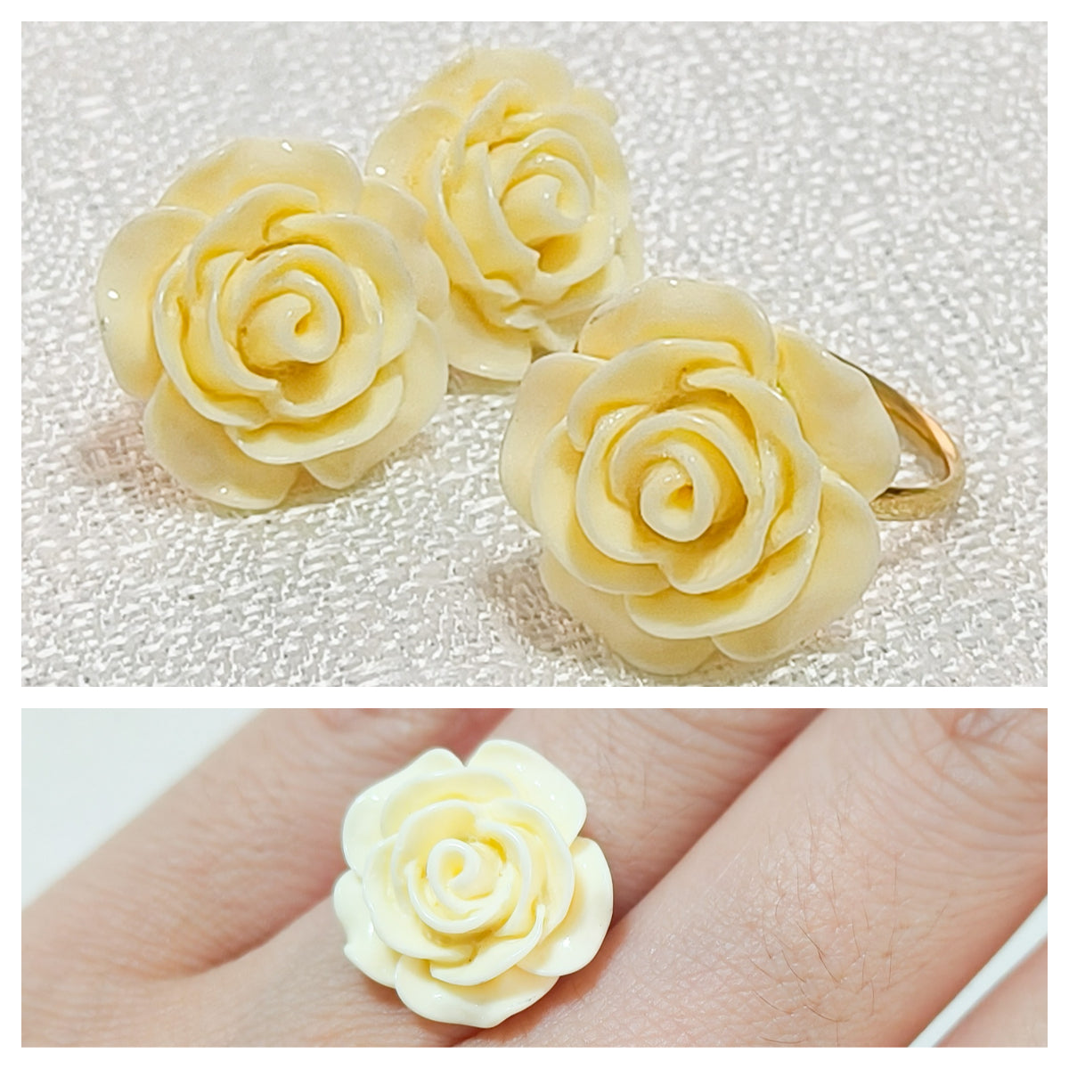 Look Rosa Celia ( anillo ajustable+ pendiente, 3 colores)