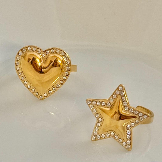 Anillo Hollywood (corazón y estrella ) Ajustable
