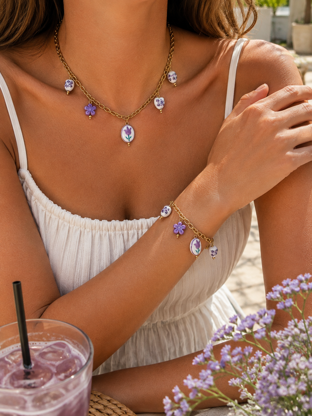 Look Florecer Tulipán (5 colores）collar & pulsera