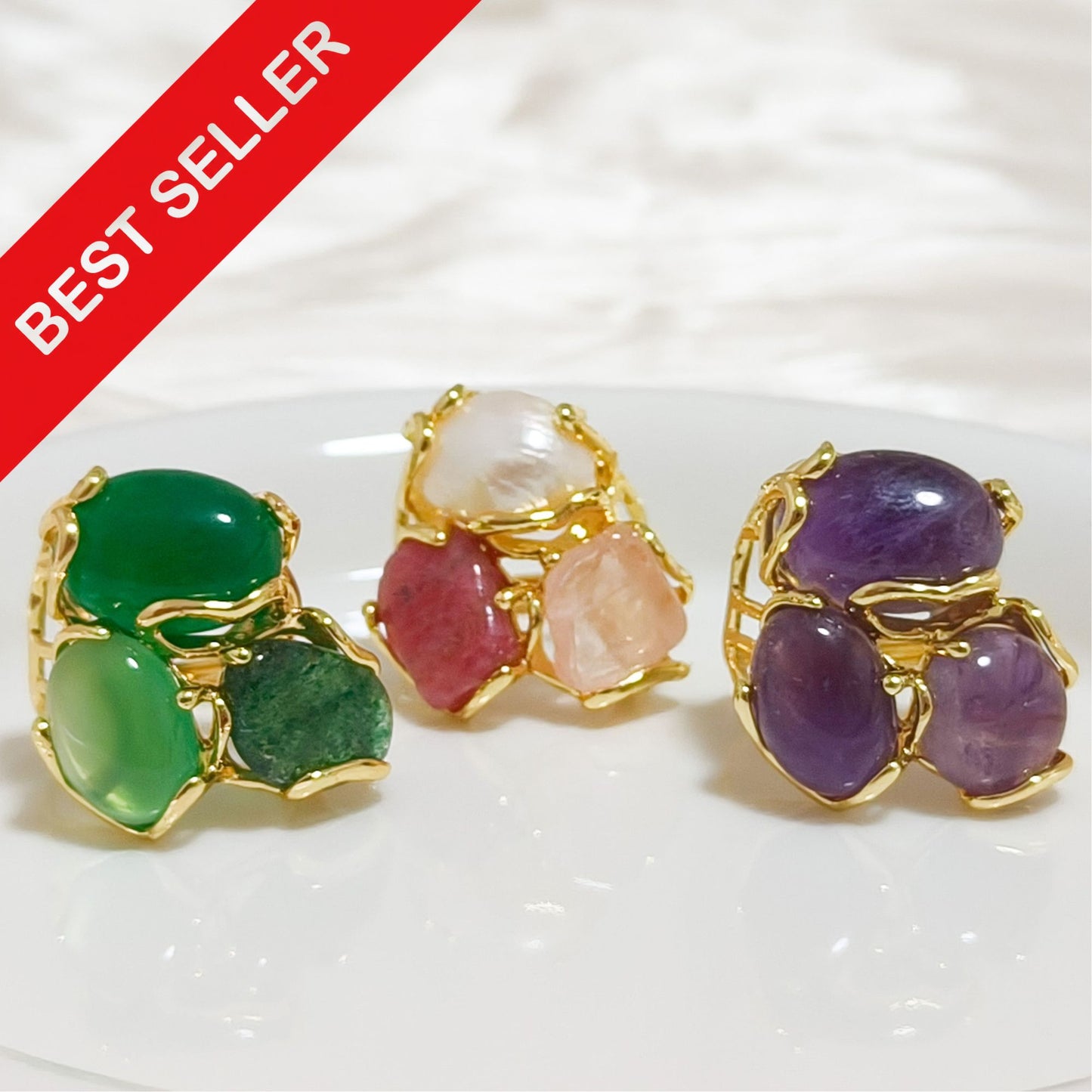 Anillo Violeta Roma Tripiedra Ajustable